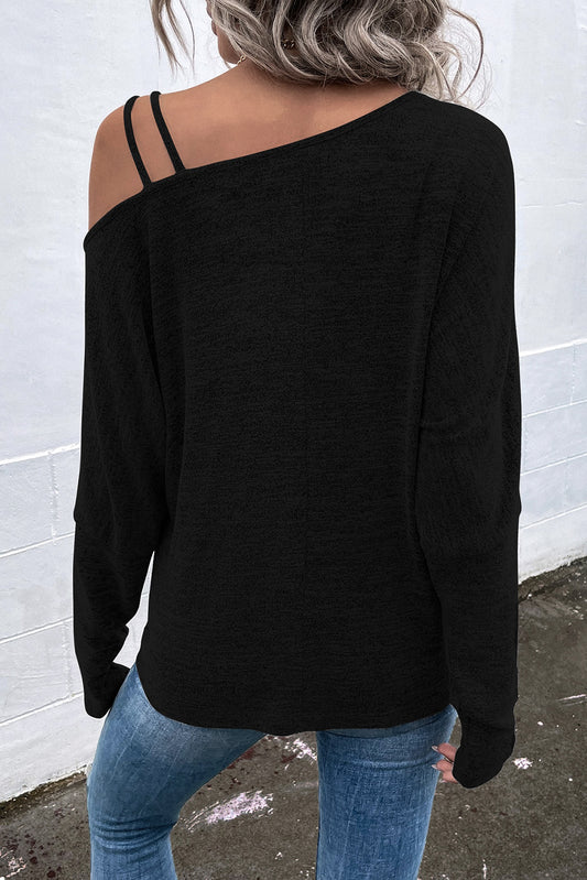 Asymmetric Strappy Cold Shoulder Long Sleeve Top