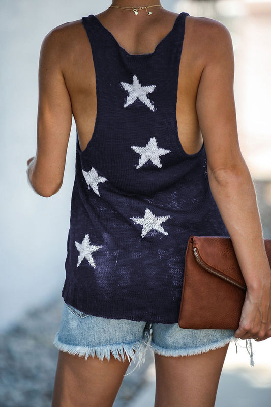 Star Print Racerback V Neck Tank Top