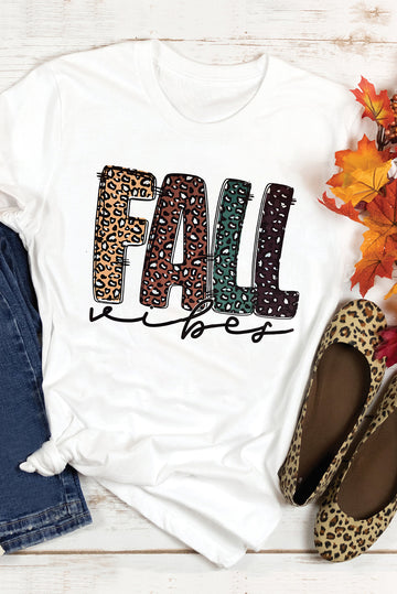 FALL Vibe Leopard Print Crew Neck Graphic T Shirt