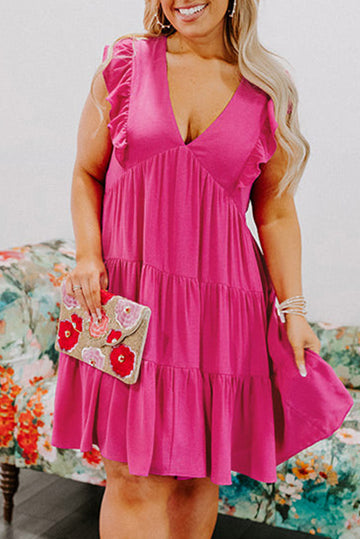 Rose Plus Size Ruffled Sleeveless Babydoll Mini Dress