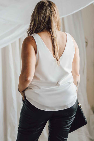 V Neck Open Back Sleeveless Plus Size Top