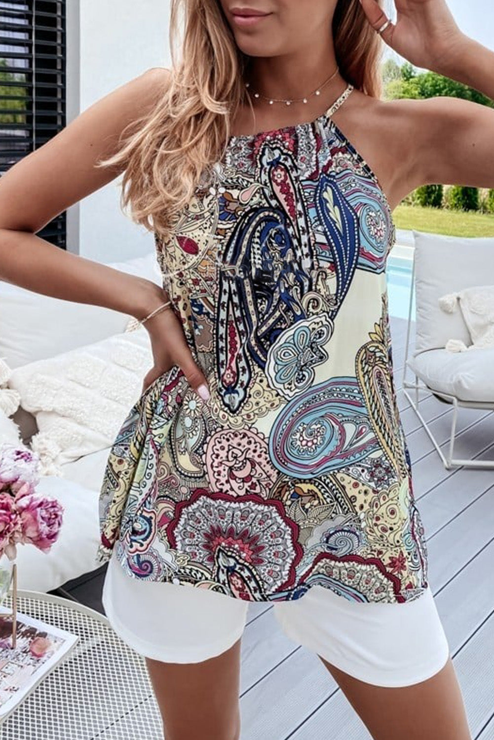 Boho Paisley Print Spaghetti Strap Tank Top