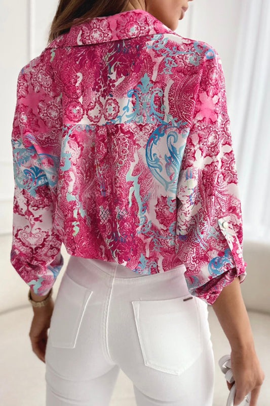 Baroque Floral Roll-tab Sleeve Shirt