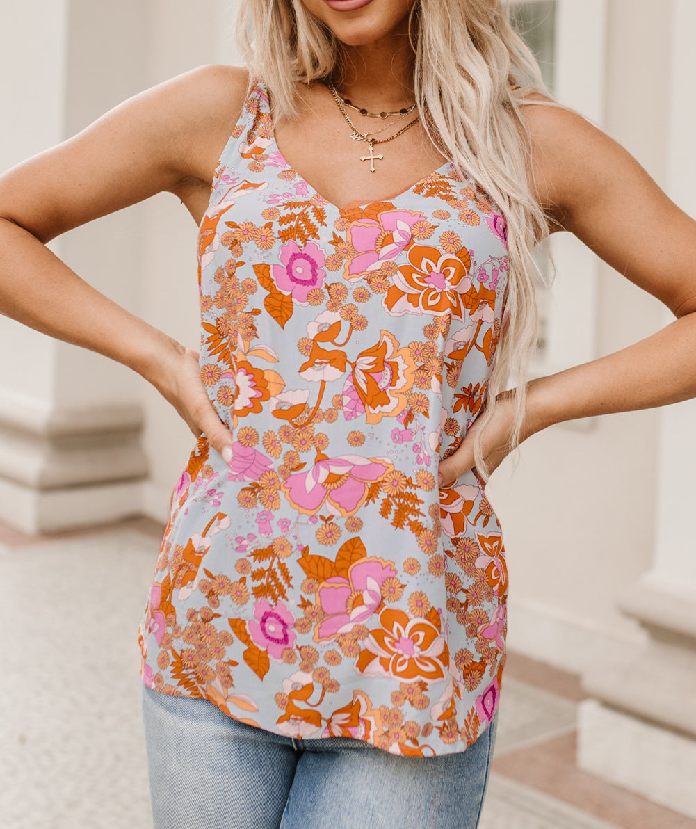 Adjustable Spaghetti Straps Boho Floral Tank Top