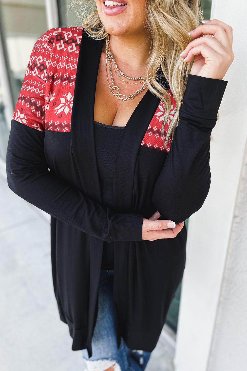 Printed Leopard Detail Plus Size Cardigan