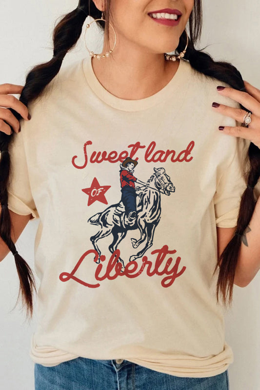 Sweet Land of Liberty Cowboy Print Graphic T Shirt