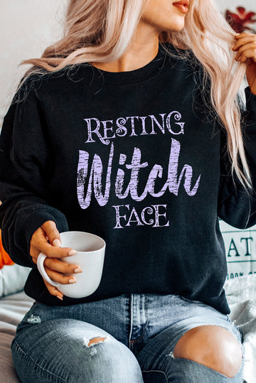 RESTING Witch FACE Graphic Pullover Sweatshirt