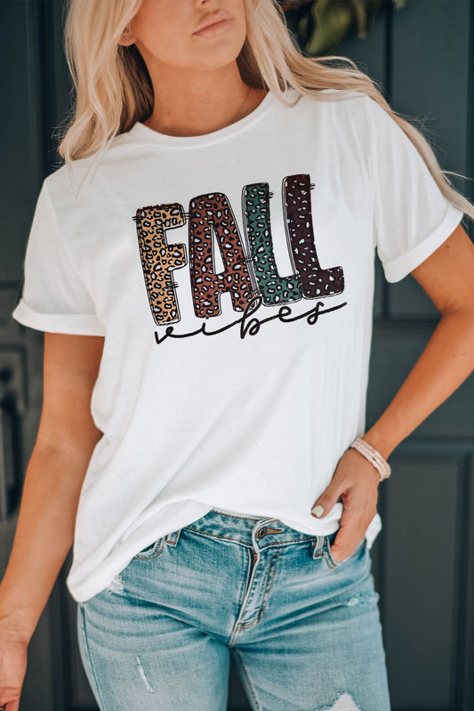 FALL Vibe Leopard Print Crew Neck Graphic T Shirt