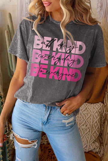 Black BE KIND Slogan Print Crew Neck Graphic T Shirt