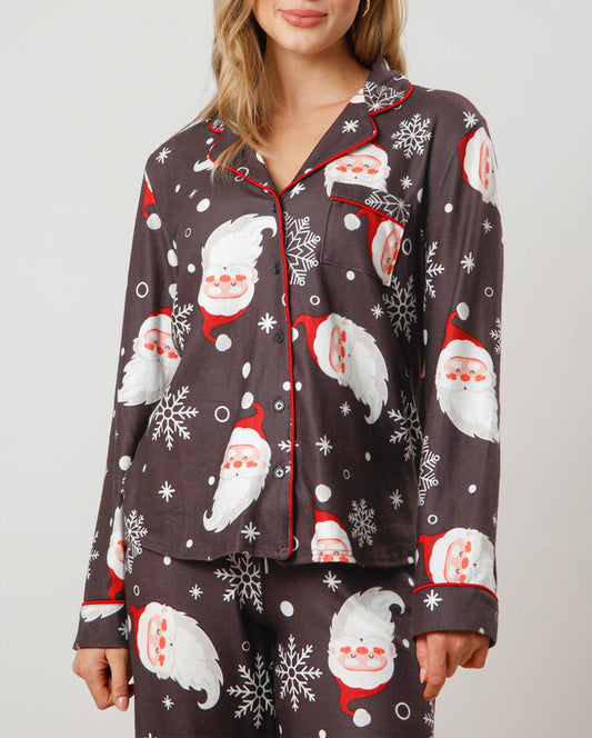 Printed Christmas Santa Claus Print Shirt and Pants Pajama Set