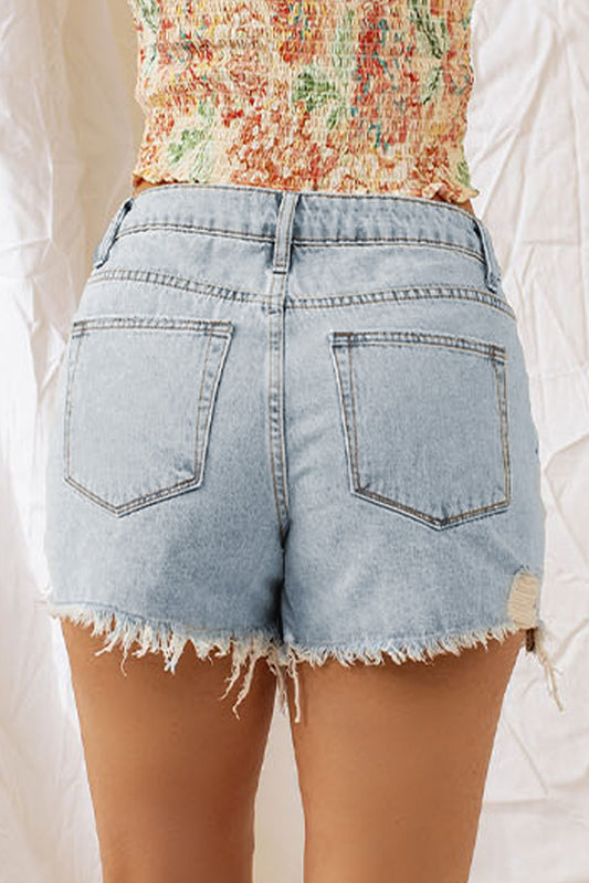 Sky Blue Distressed Light Wash Denim Shorts