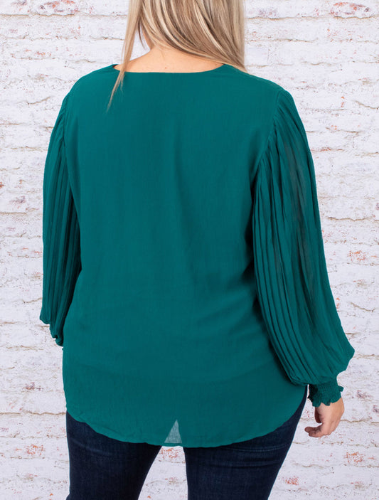 Pleated Bubble Sleeve Plus Size Blouse