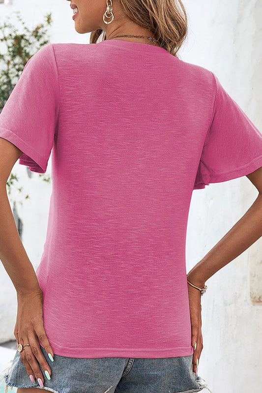 Pink Bell Sleeve V-Neck Top