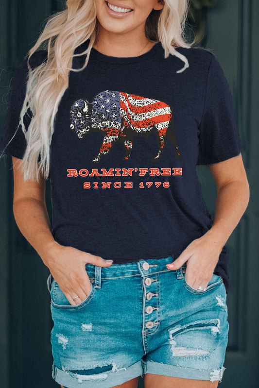 American Flag Ox Graphic Print Short Sleeve T Shirt