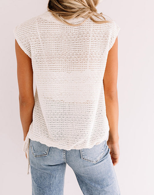 White Side Drawstring Knitted Tank Top