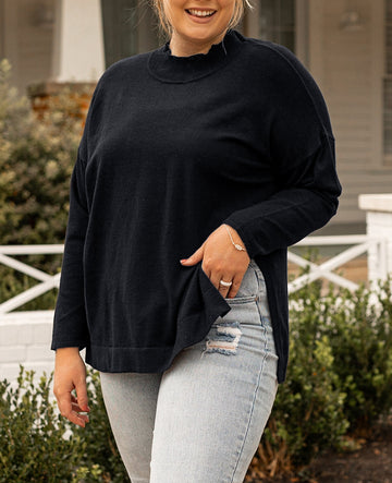 Plus Size Side Slits High Neck Loose Sweater