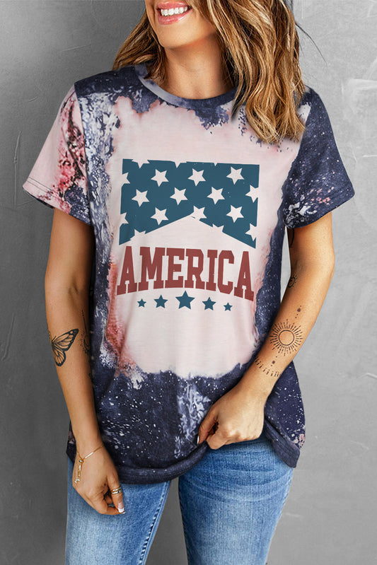 AMERICA Stars Bleached Print Short Sleeve Graphic Tee