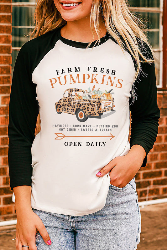 FARM FRESH PUMPKINS Graphic Raglan Sleeve Top