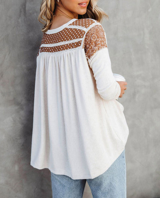 Contrast Crochet Lace Henley Top