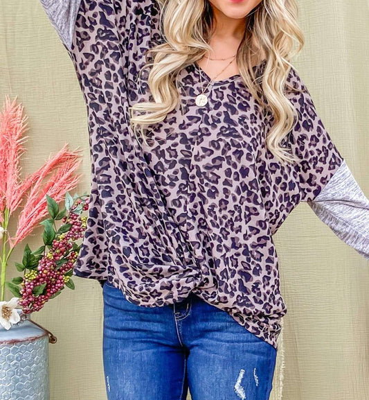 Leopard Print Drop Shoulder Patchwork Sleeve Top