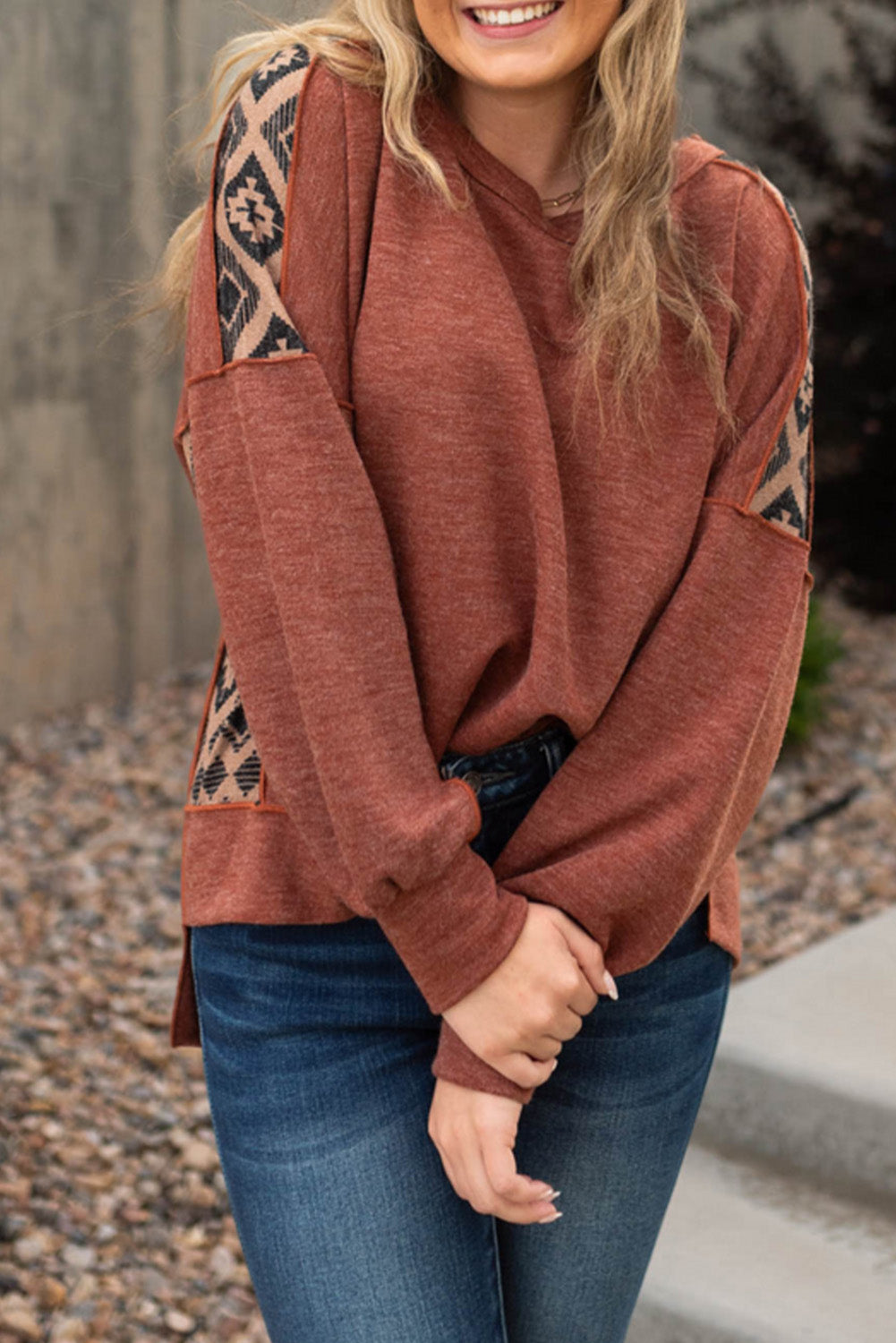 Exposed Seam Aztec Patchwork Baggy Top