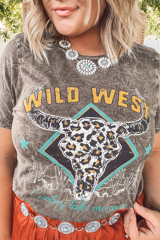 Vintage Bull Head Graphic Western Fashion T Shirt