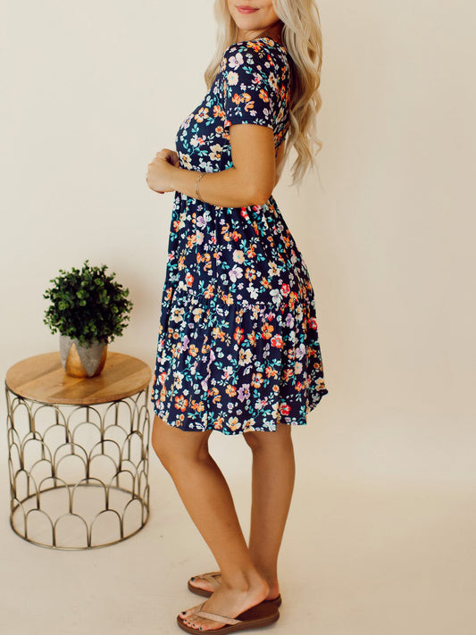 Short Sleeve A-line Floral Dress