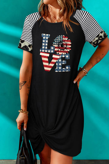 America-Flag LOVE Short Sleeve T-Shirt Dress