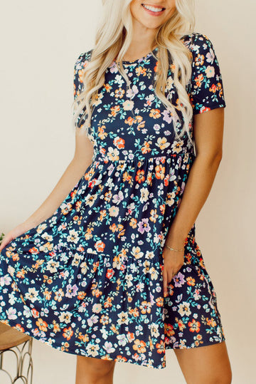 Short Sleeve A-line Floral Dress