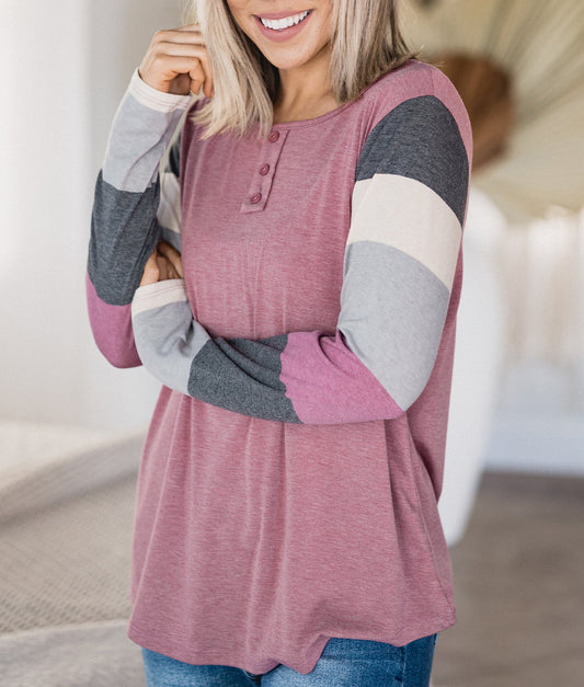 Candy Striping Sleeve Plus Size Top