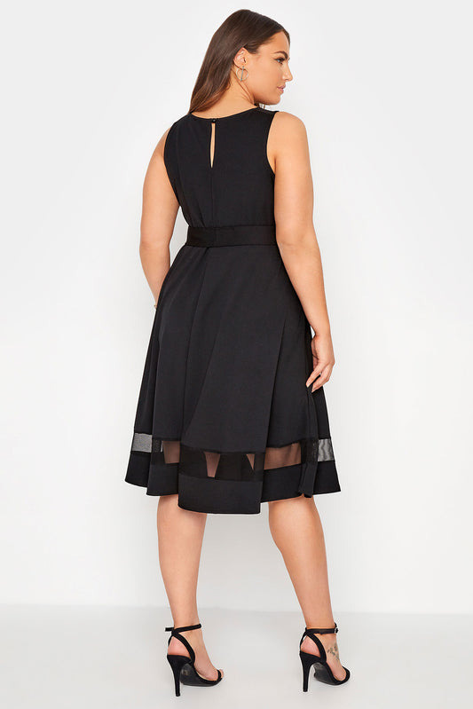 Black Plus Size Mesh Panel Skater Dress