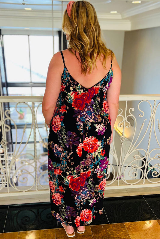 Plus Size Floral Print Thin Straps Maxi Dress