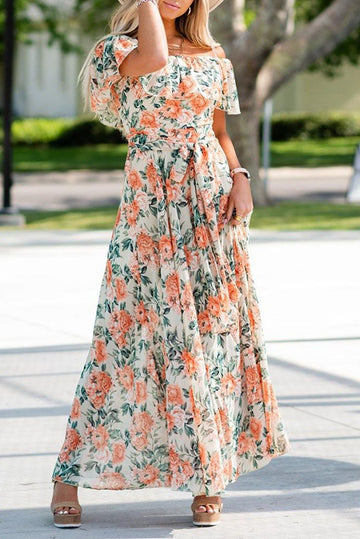 Off-shoulder Floral Ruffle Maxi Dress