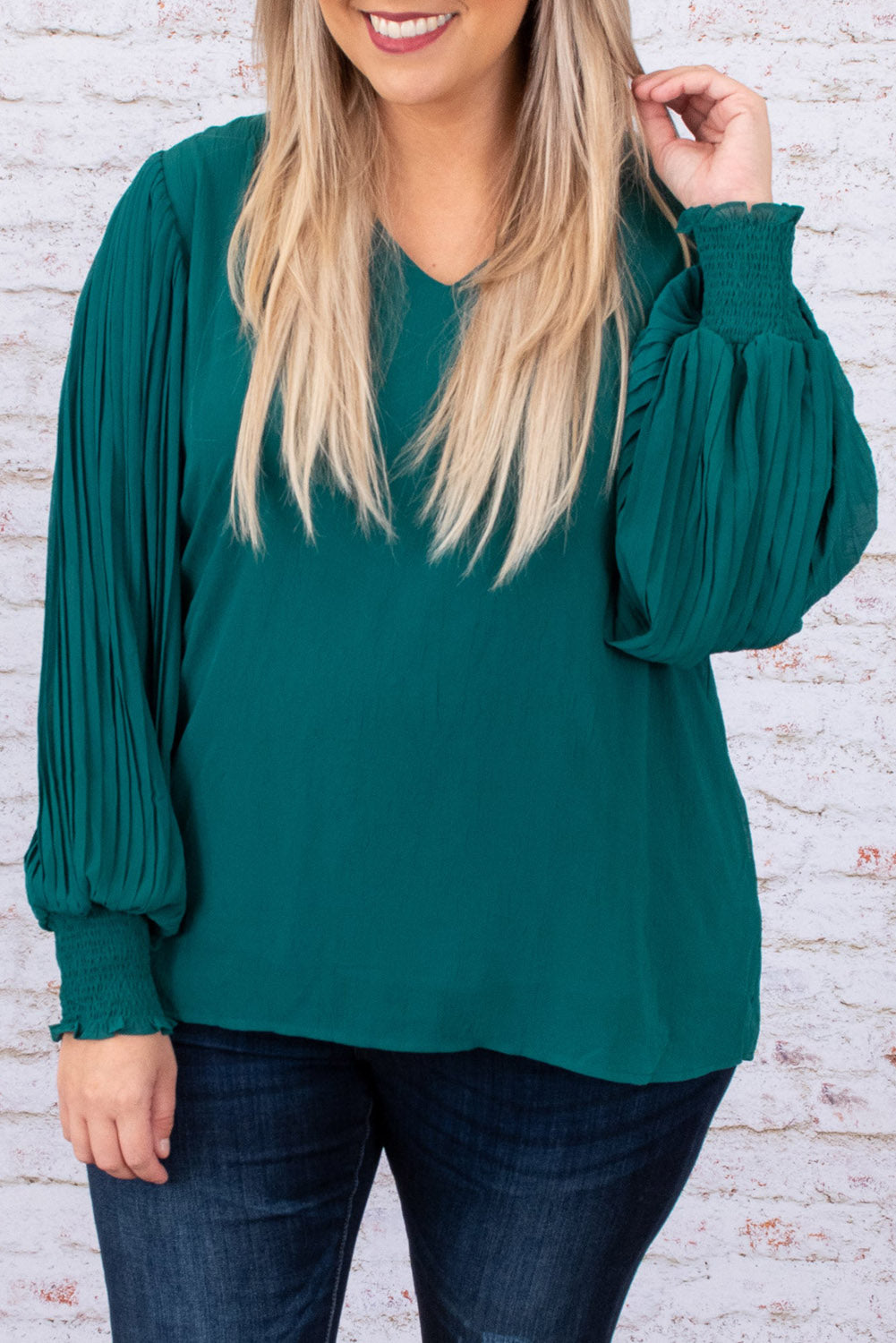 Pleated Bubble Sleeve Plus Size Blouse