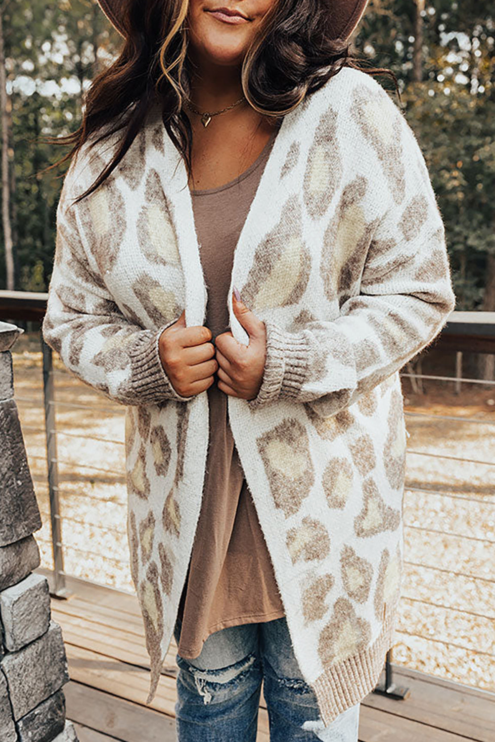 Plus Size Leopard Pattern Cardigan