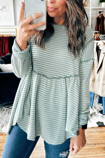 Exposed Seam Knit Ruffled Babydoll Top