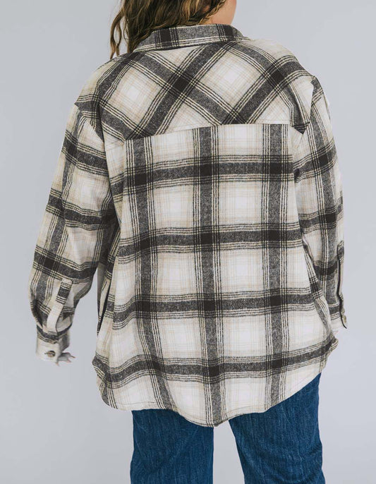 Plus Size Brushed Plaid Flap Pocket Shacket