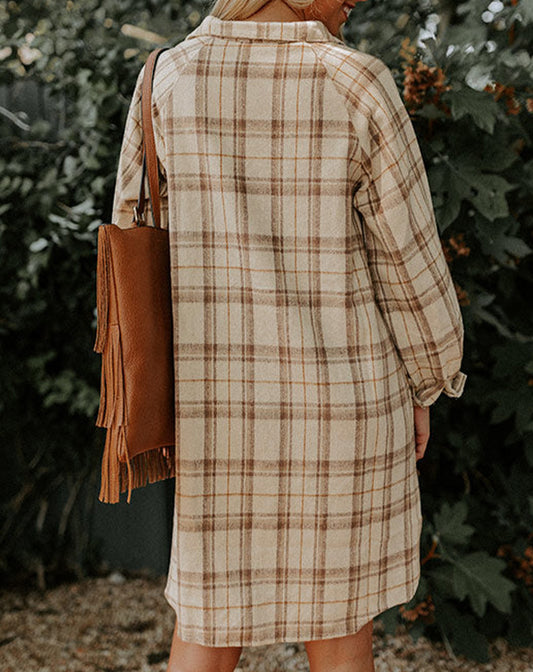 Western Plaid Button Up Loose Shirt Dress