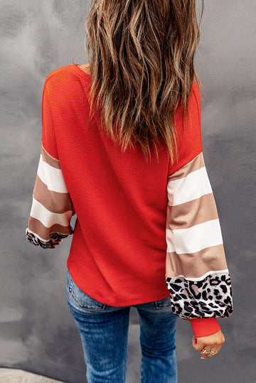 Polka Dot Pumpkin Print Leopard Stripe Colorblock Top