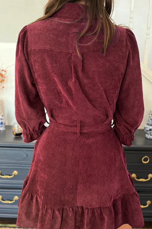 Ruffled Hem Shirt Corduroy Dress