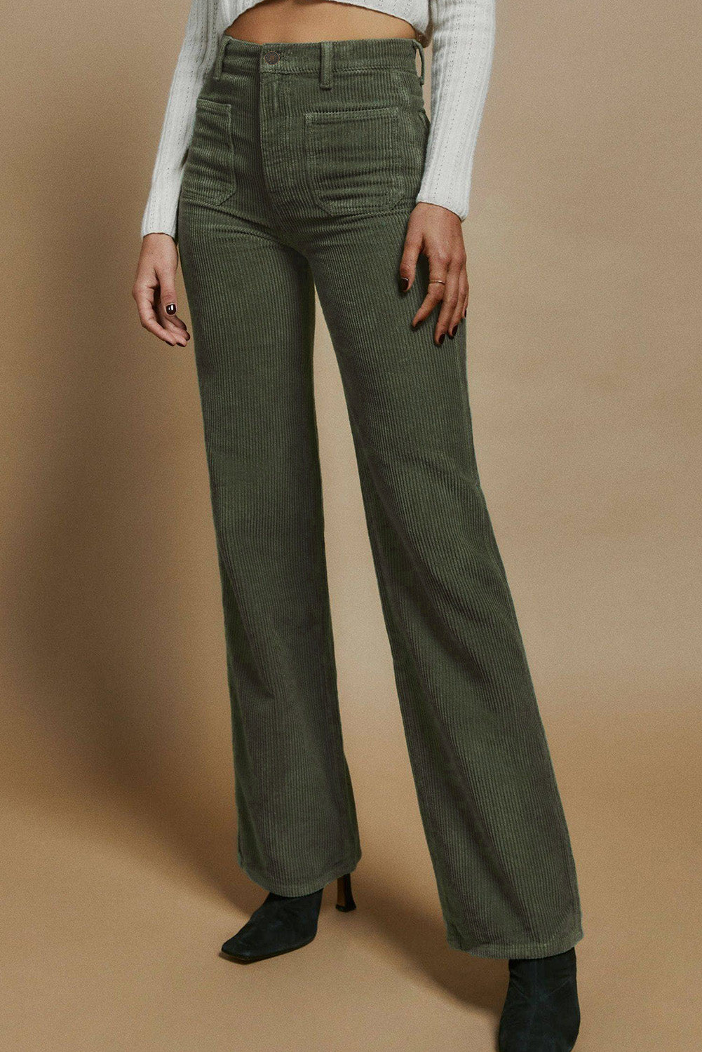 High Waist Square Pockets Corduroy Pants