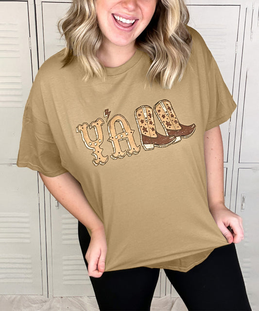 Khaki Western YALL Boots Graphic T-shirt