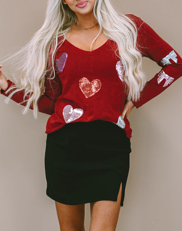 Heart Shape Bow Graphic V Neck Top