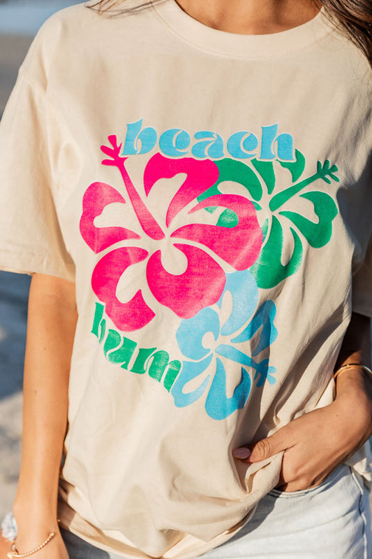 Beach Bum Flower Print Short Sleeve Graphic T Shirt