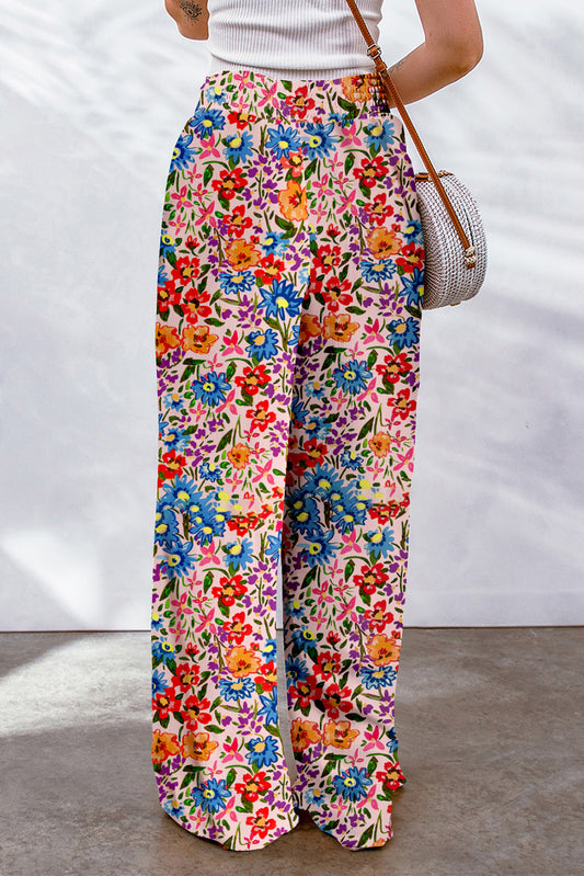 Floral Print Pocketed Wide Leg Oversized Pants