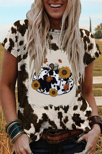 Western Cow Spots Printed Pumpkin Graphic T-shirt