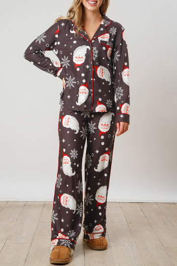 Printed Christmas Santa Claus Print Shirt and Pants Pajama Set