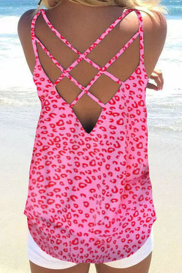 Leopard Strappy Back Detail Loose Tank Top