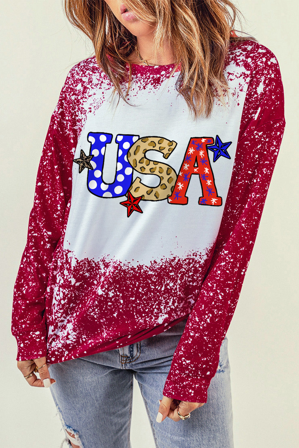 USA Graphic Print Tie Dye Long Sleeve Sweatshirt