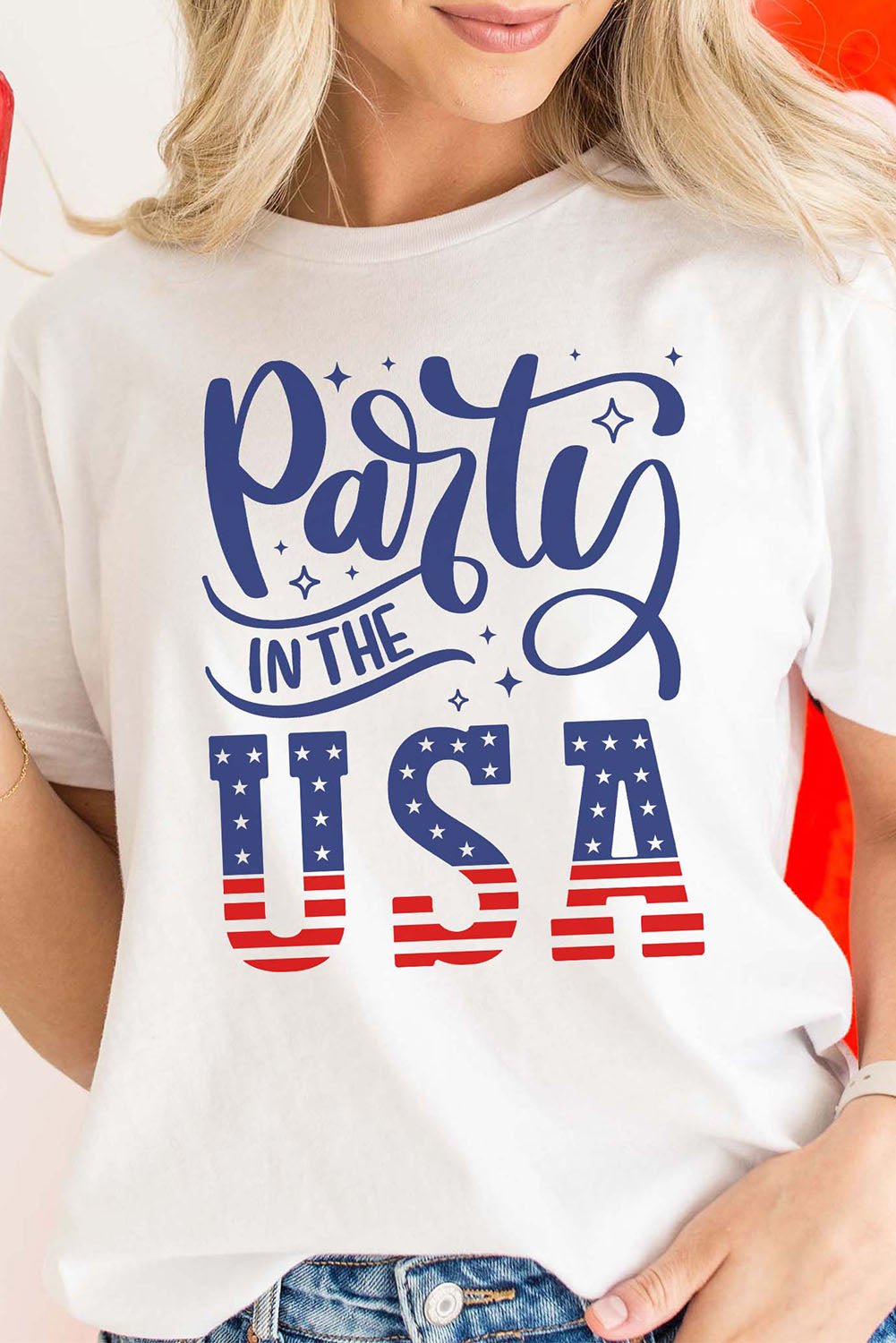 Party In the USA Flag Print Crew Neck Graphic Tee